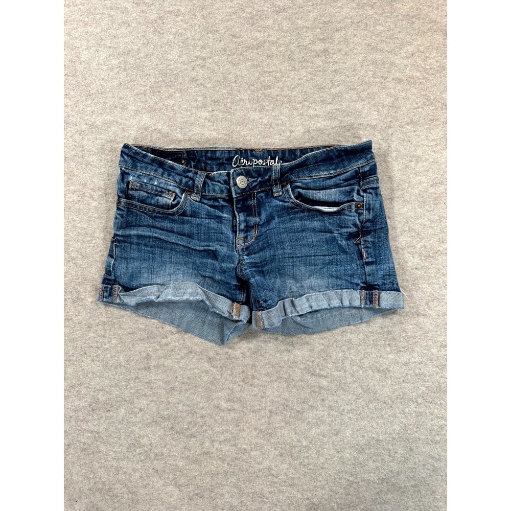 Aeropostale Midi Shorts Women 4 Blue Denim Cotton Stretch Medium Wash Cuffed Hem